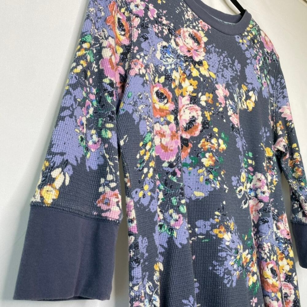 Sundance Blue Floral Waffle Knit Three Quarter Sleeve Shirt Size Petite Large - Picture 2 of 10